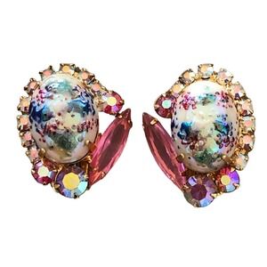 JULIANA Iconic Stippled PINK Easter Egg Vintage Clip Earrings Book Piece RARE!